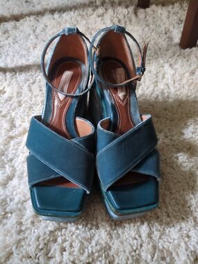 Zimmermann Teal Crisscross Suede Platform Sandals Sz 38